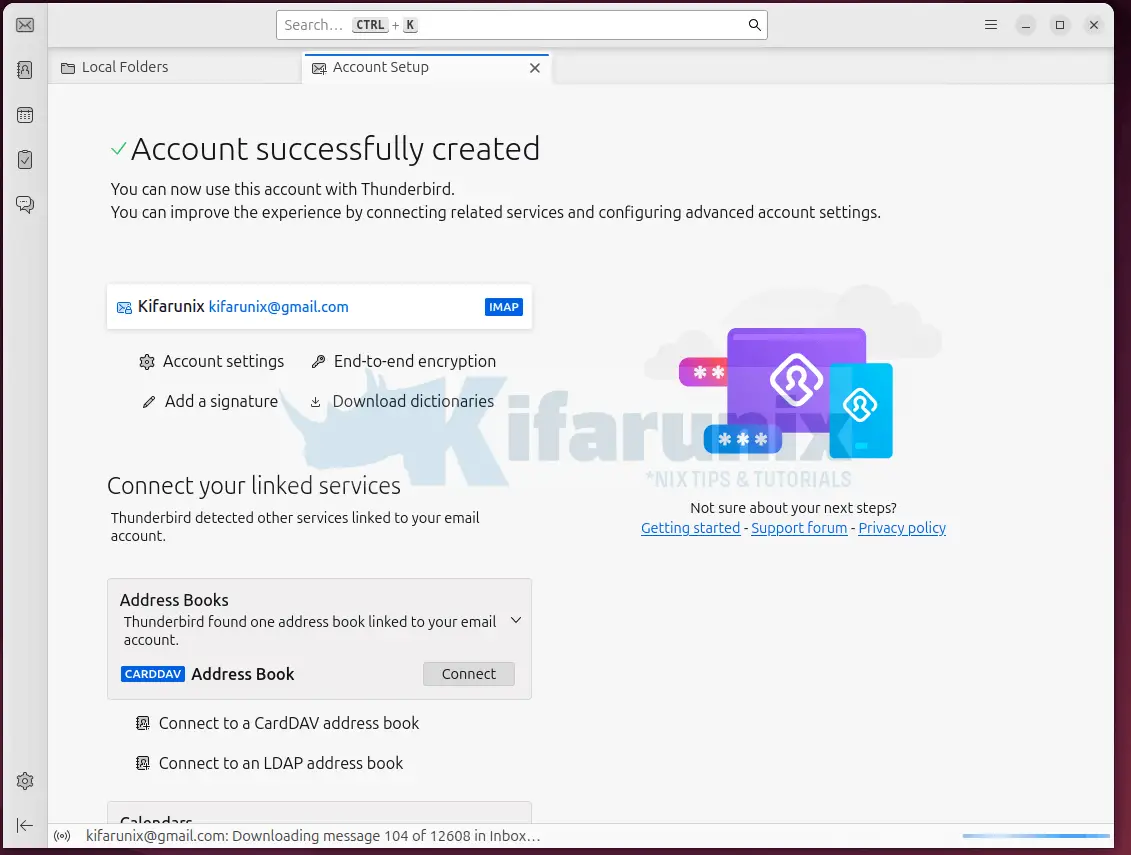 Install Thunderbird on Ubuntu 24.04 5 account setup success thunderbird