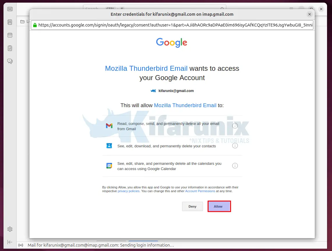 allow gmail trust thunderbird