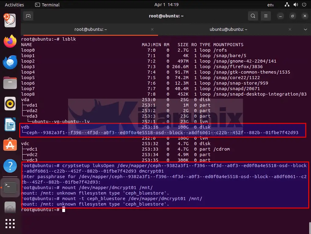 How to Encrypt Data at Rest on Ceph Cluster OSD 7 mounting OSD drive on live ISO