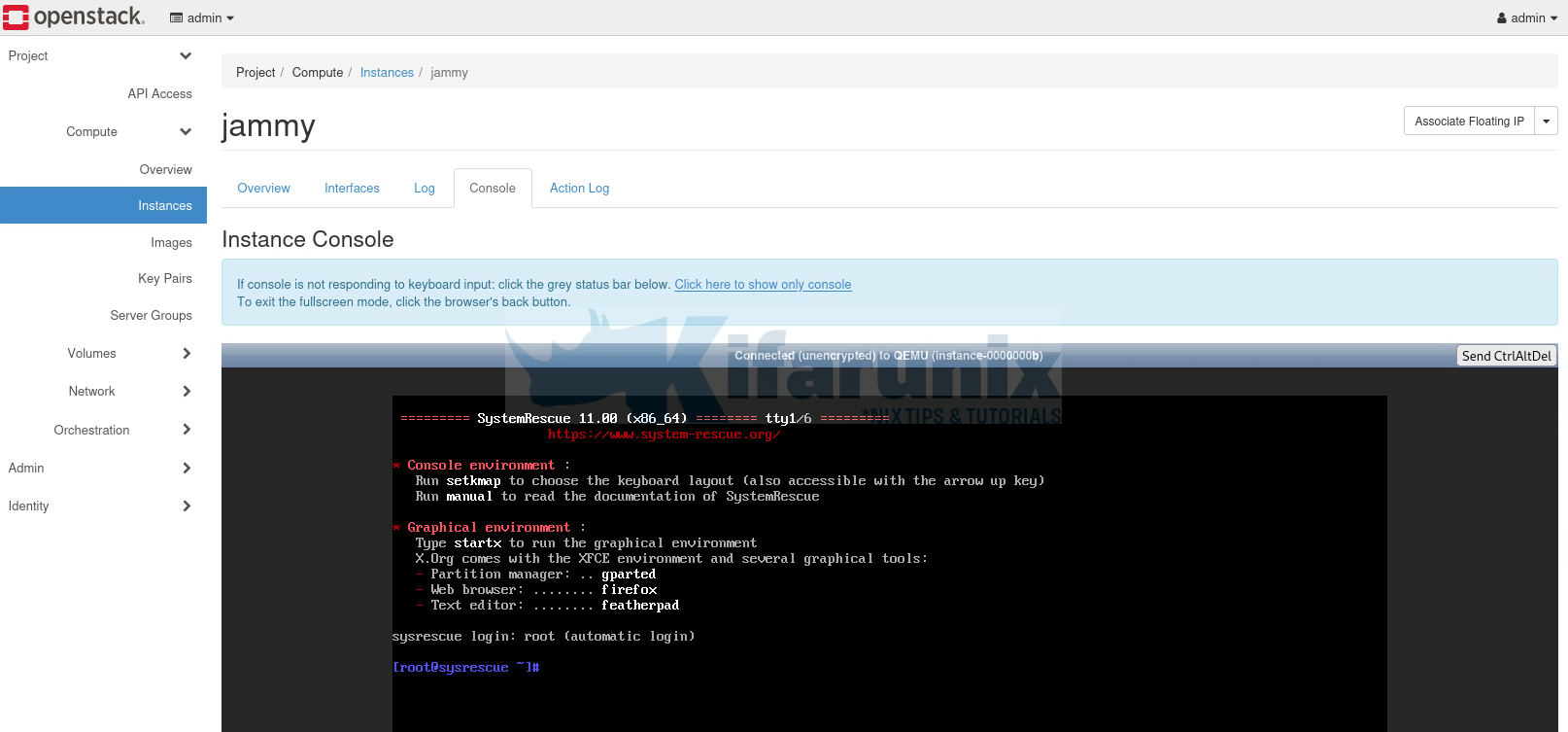 Rescue OpenStack Instance using SystemRescue Image 6 openstack instance horizon console