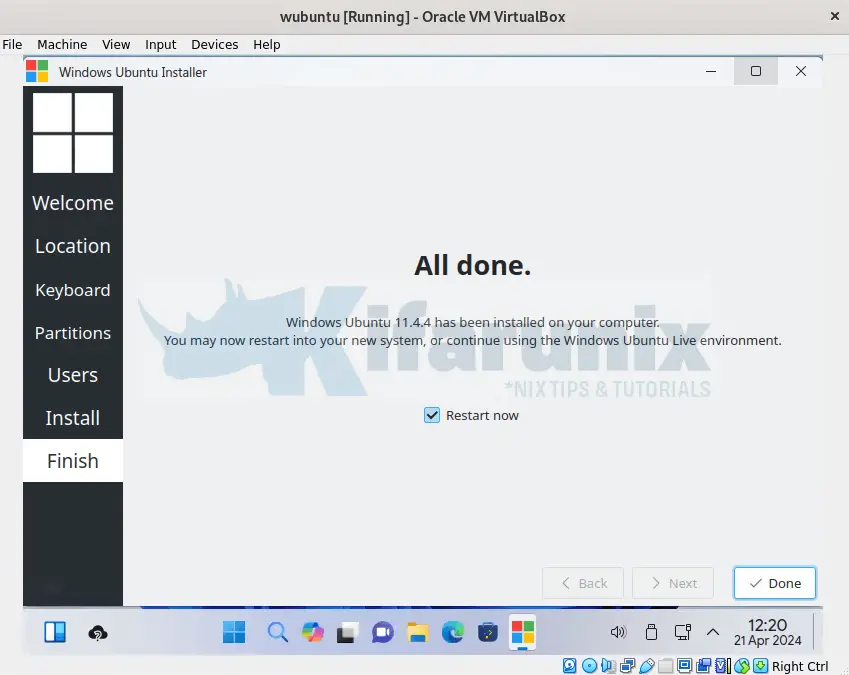 Install Wubuntu Linux on VirtualBox 6 restart wubuntu finish install