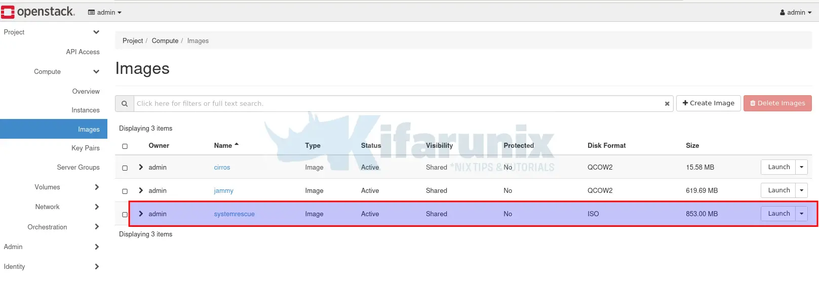 systemrescue image on openstack