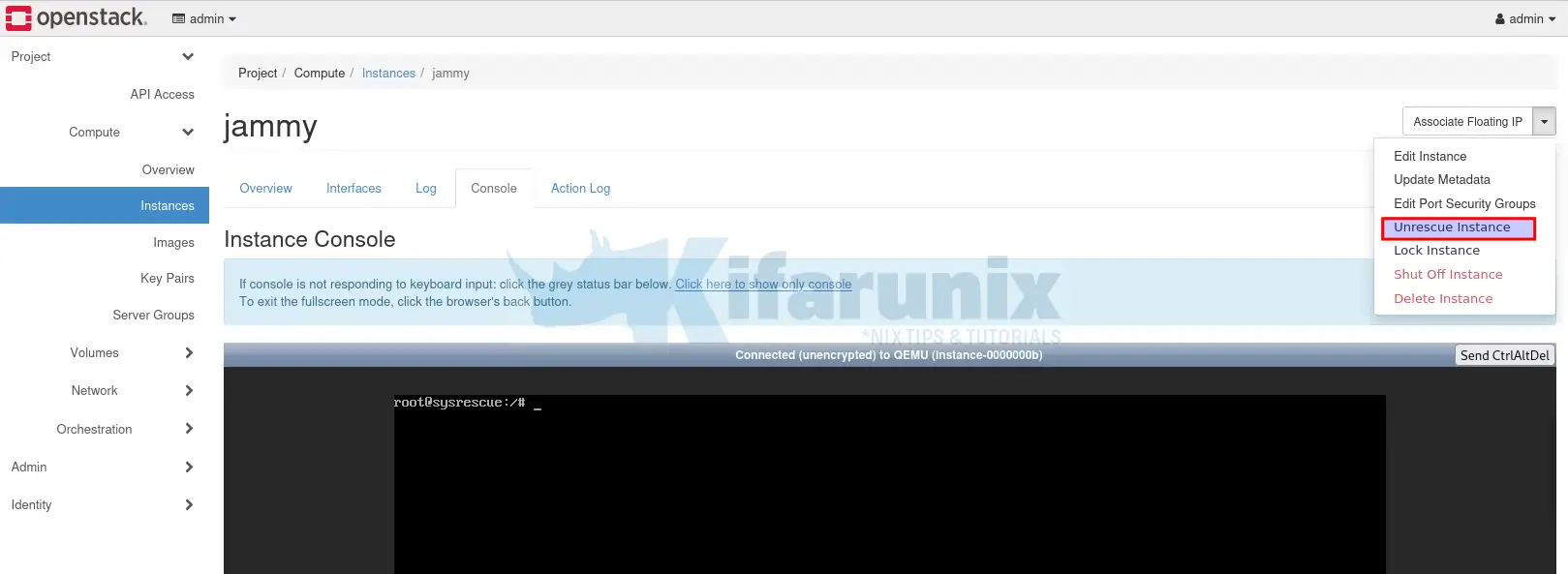 Rescue OpenStack Instance using SystemRescue Image 8 unrescue instance horizon