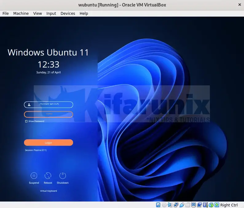 Install Wubuntu Linux on VirtualBox 7 wubuntu login interface