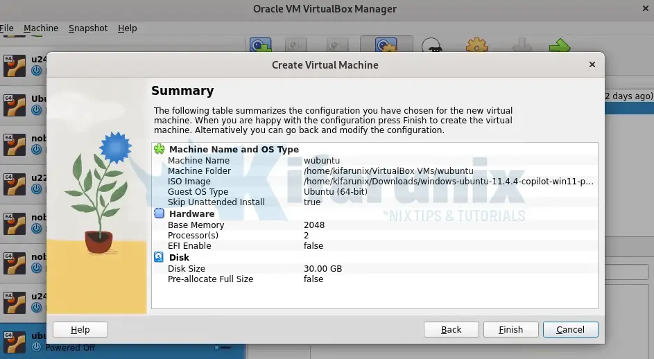 Install Ubuntu 24.04 on VirtualBox 4 wubuntu virtualbox setup summary