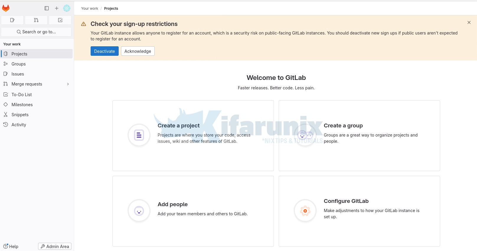 gitlab default welcome page