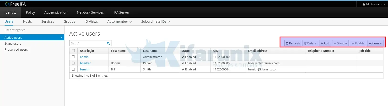 managing users from web freeipa