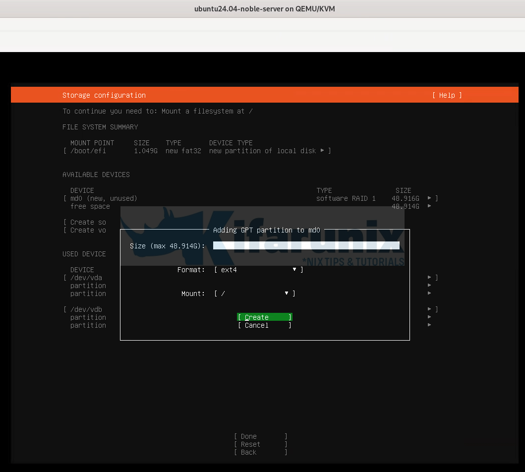 install Ubuntu 24.04 with UEFI and Software RAID 1