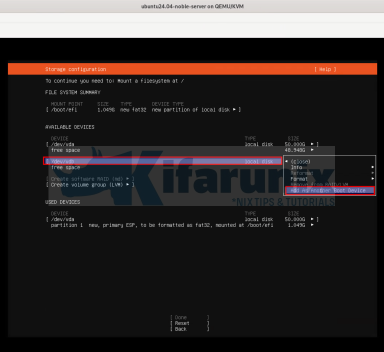 Install Ubuntu 24.04 with UEFI and Software RAID 1 - kifarunix.com