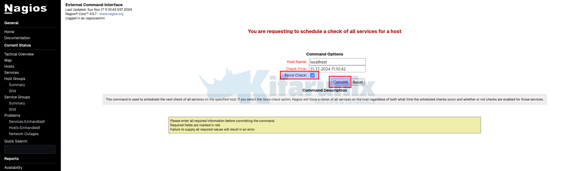 force check nagios service checks