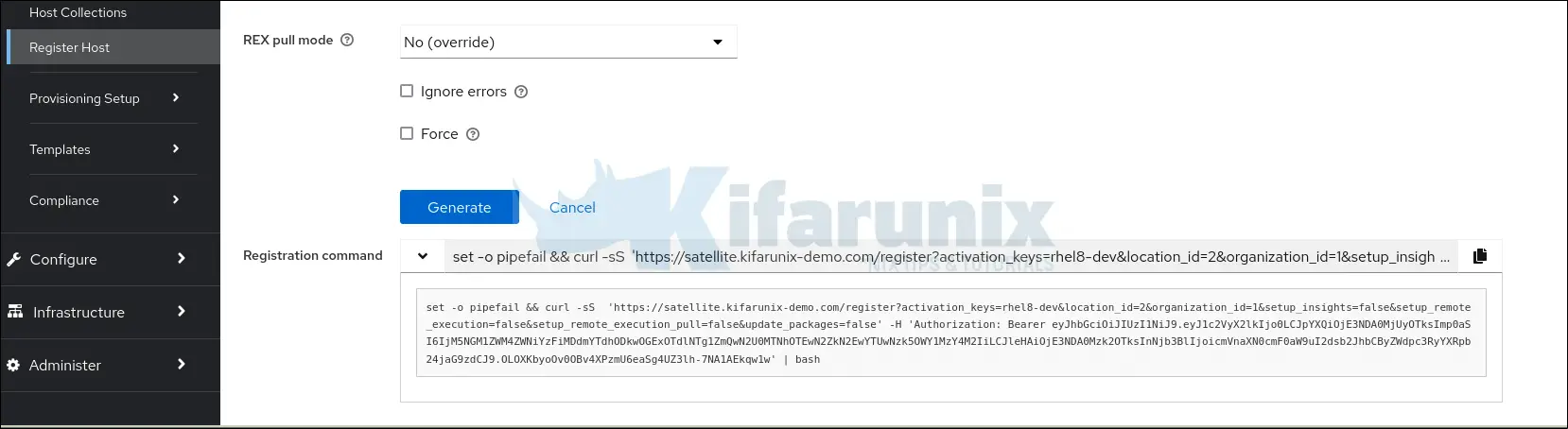 How to Register and Patch RHEL Hosts using Satellite Server 4 global registration curl script