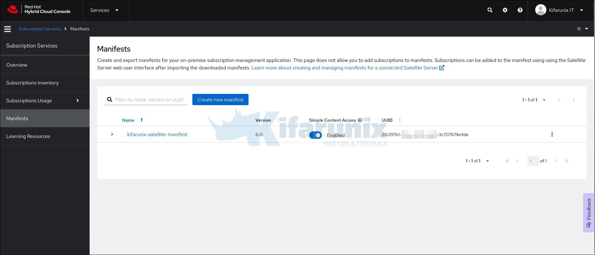 red hat satellite manifest