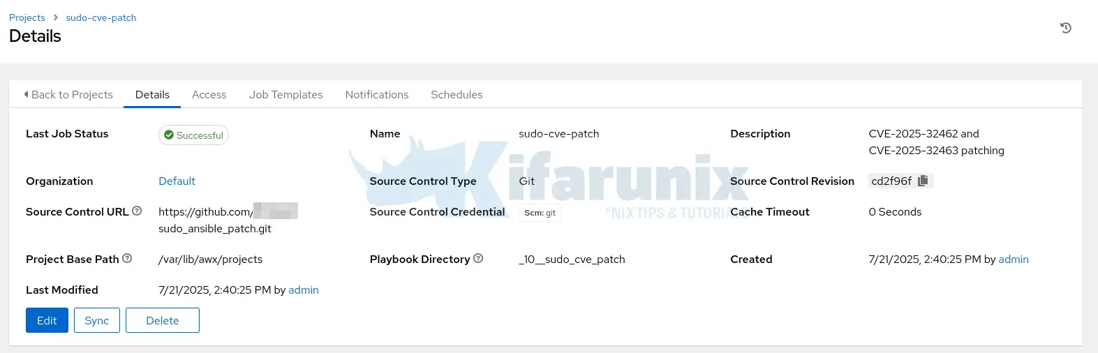 Patch Sudo CVEs 2025-32462 & 2025-32463 using Ansible AWX