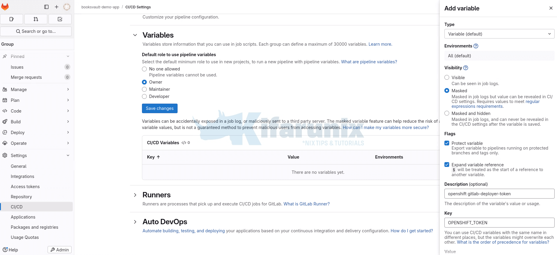 create gitlab cicd variables