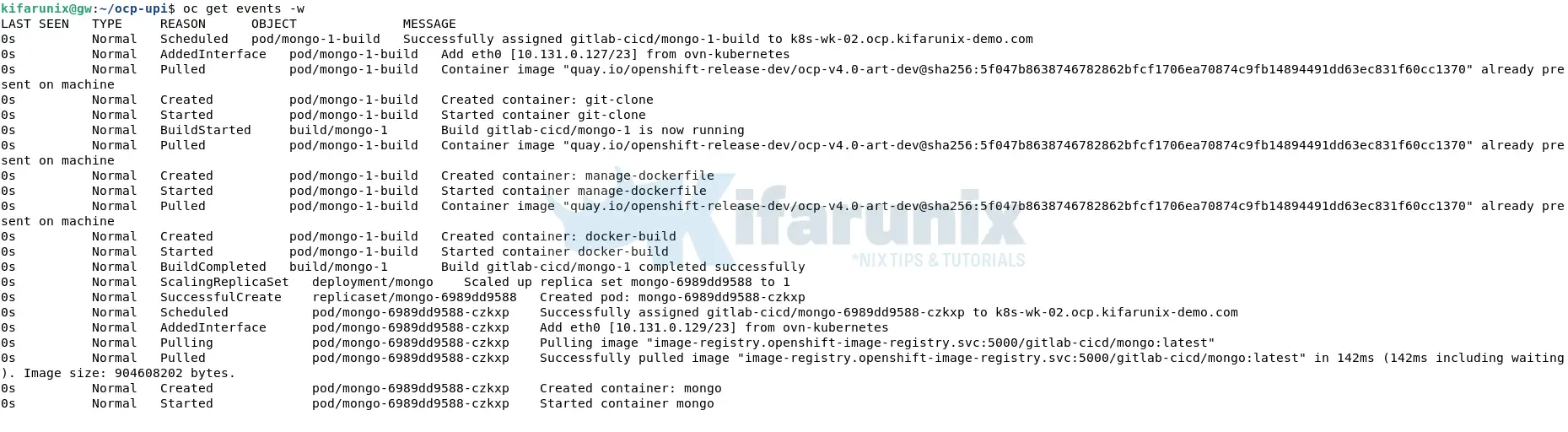Automate OpenShift Deployments with GitLab CI/CD Pipelines 6 oc get events for build