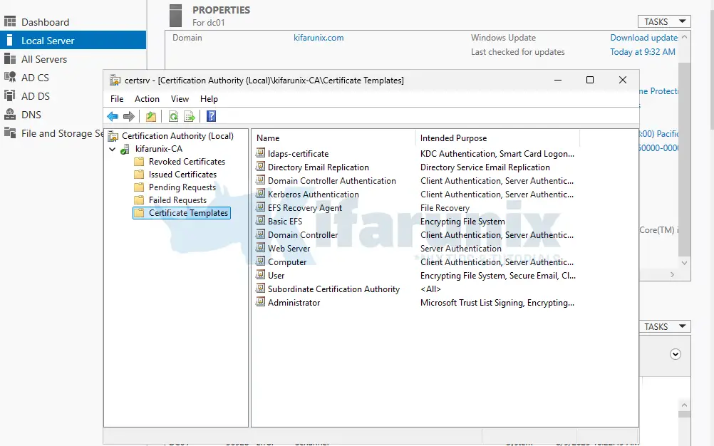 Install and Set Up Active Directory on Windows Server 2025 with LDAPS 11 issue ca certificate on AD CS