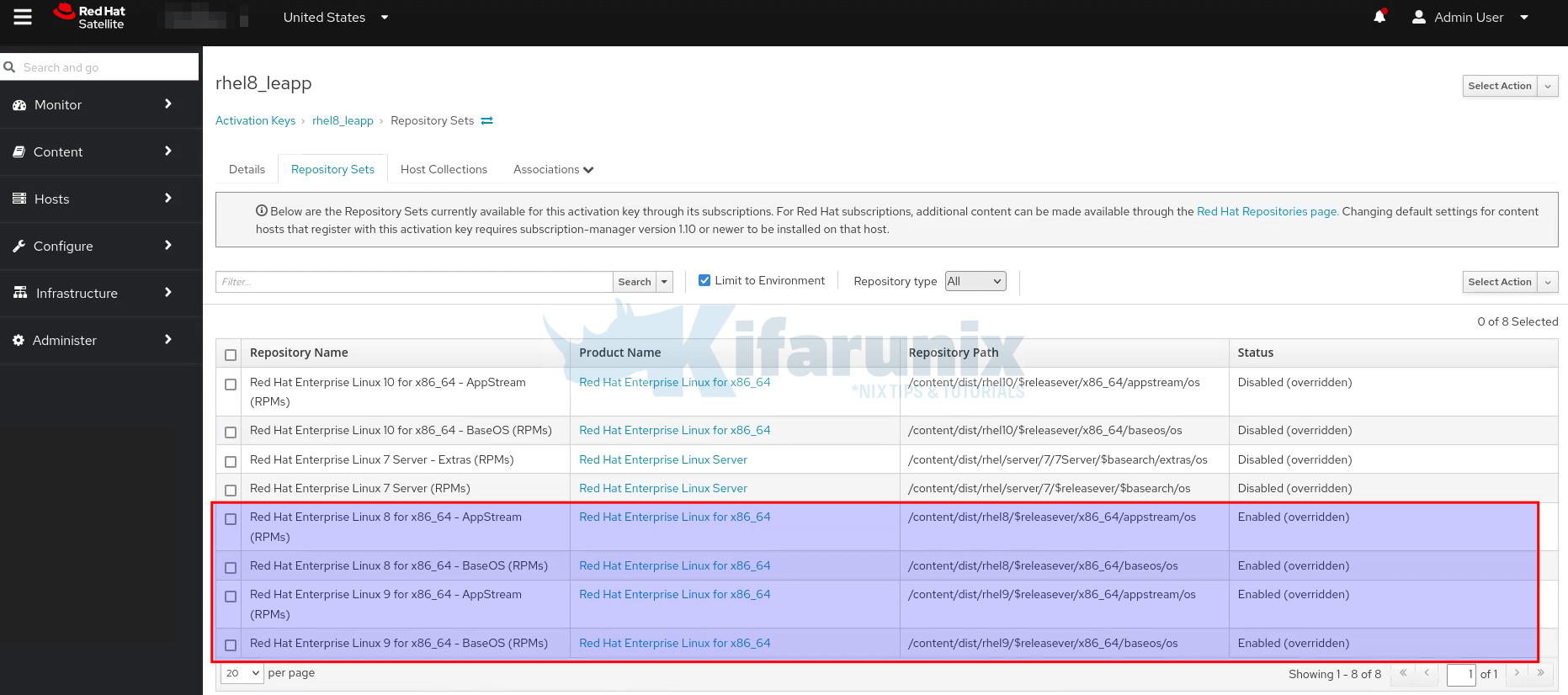 Upgrade RHEL 8 to RHEL 9 using LEAPP with Satellite Server Integration 3 rhel8 leapp repository sets