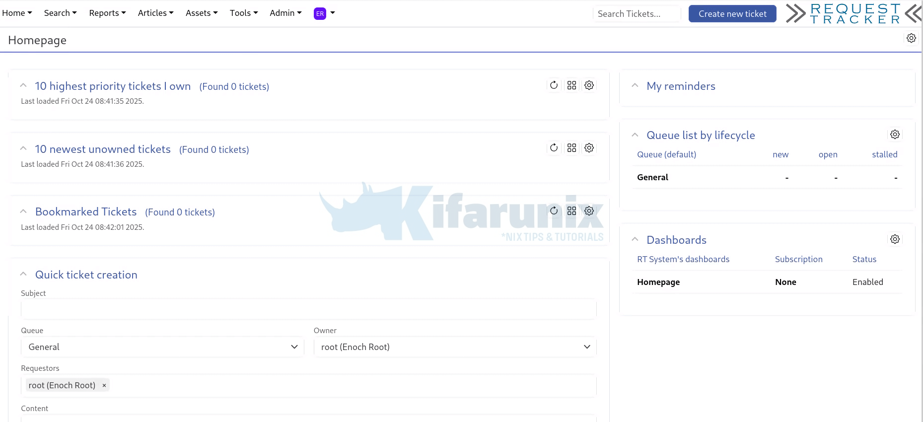 request tracker default dashboard