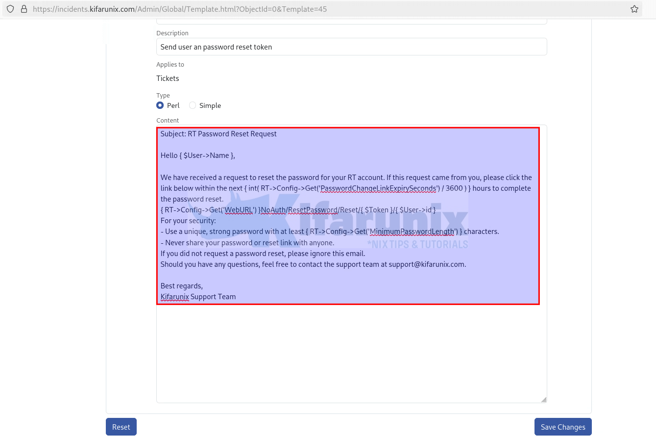 How to Enable Self-Service Password Reset in Request Tracker (RT) 7 sample custom password reset template on request tracker