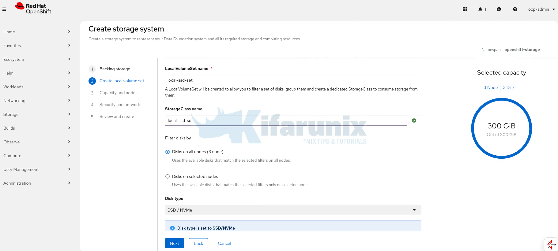 create localvolume set and storage class odf ocp