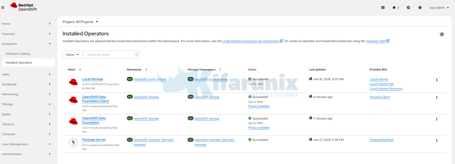install odf operator on openshift
