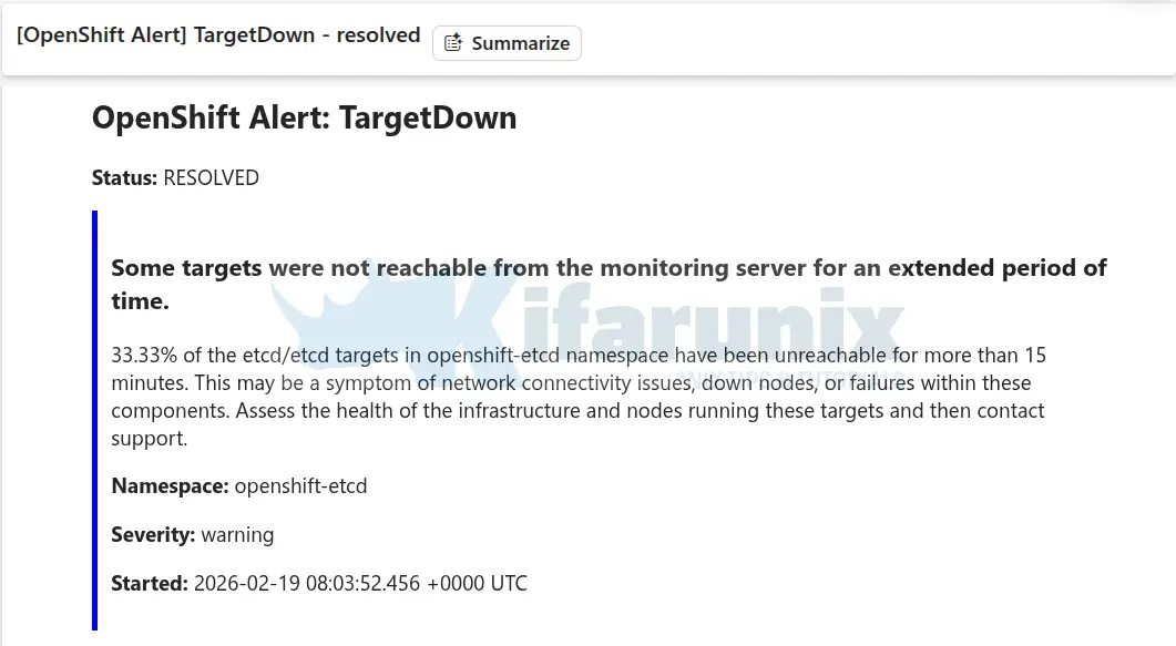 cluster restore alerts