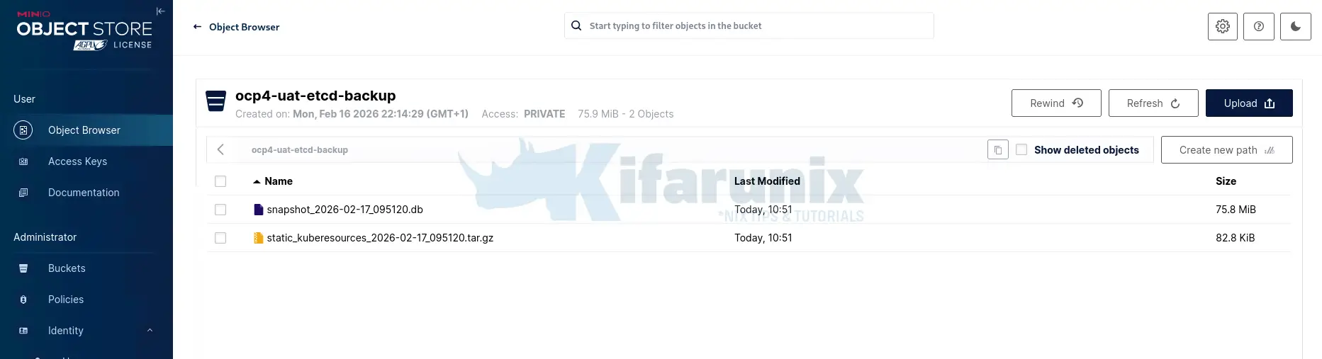 etcd backup on s3 object browser