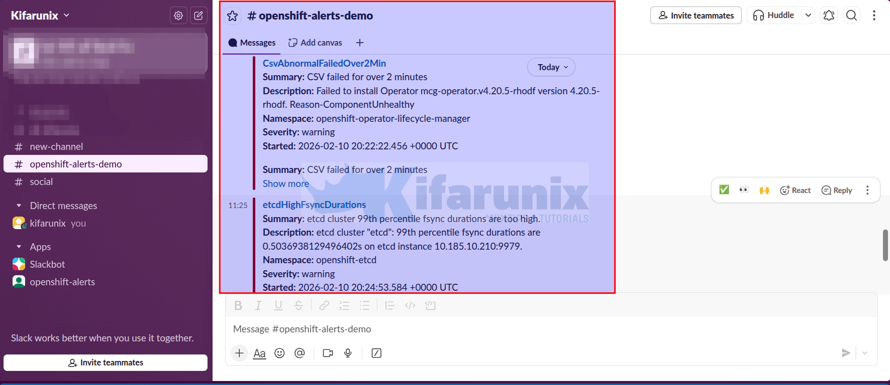 How to Set Up Alerting in OpenShift 4: Alertmanager, Alert Rules & Notifications 5 slack channel alerts