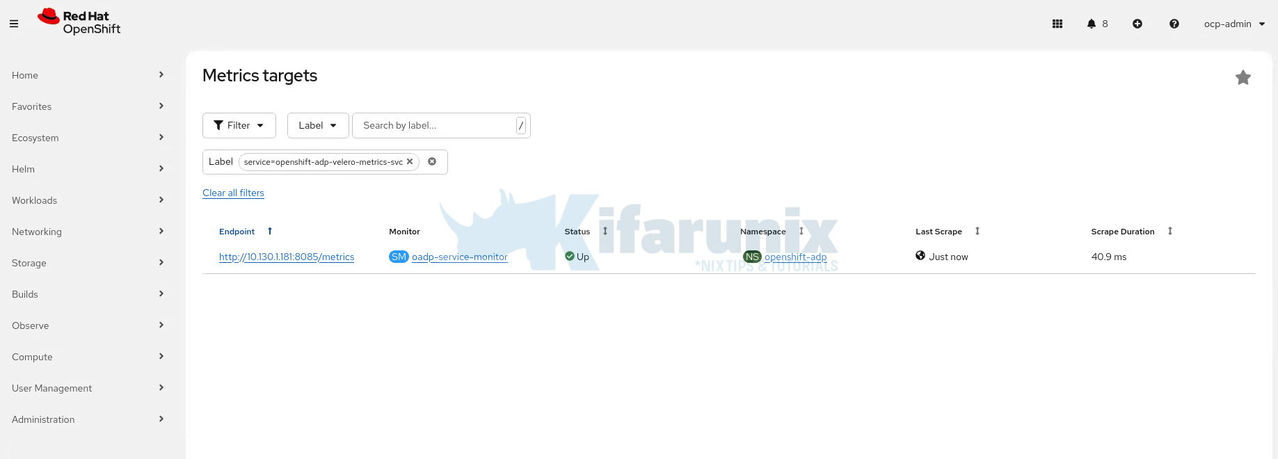 monitor OADP velero backup metrics