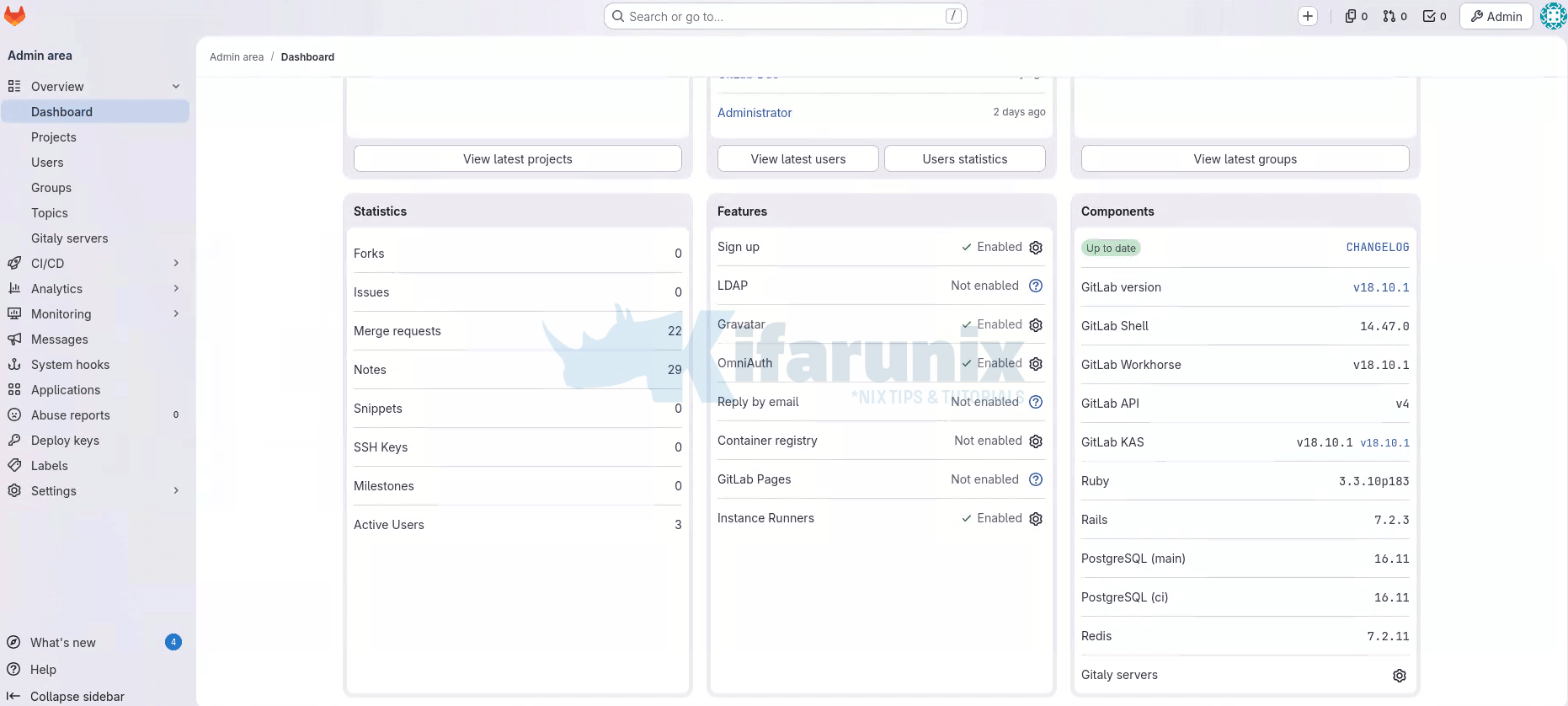 gitlab ce root dashboard