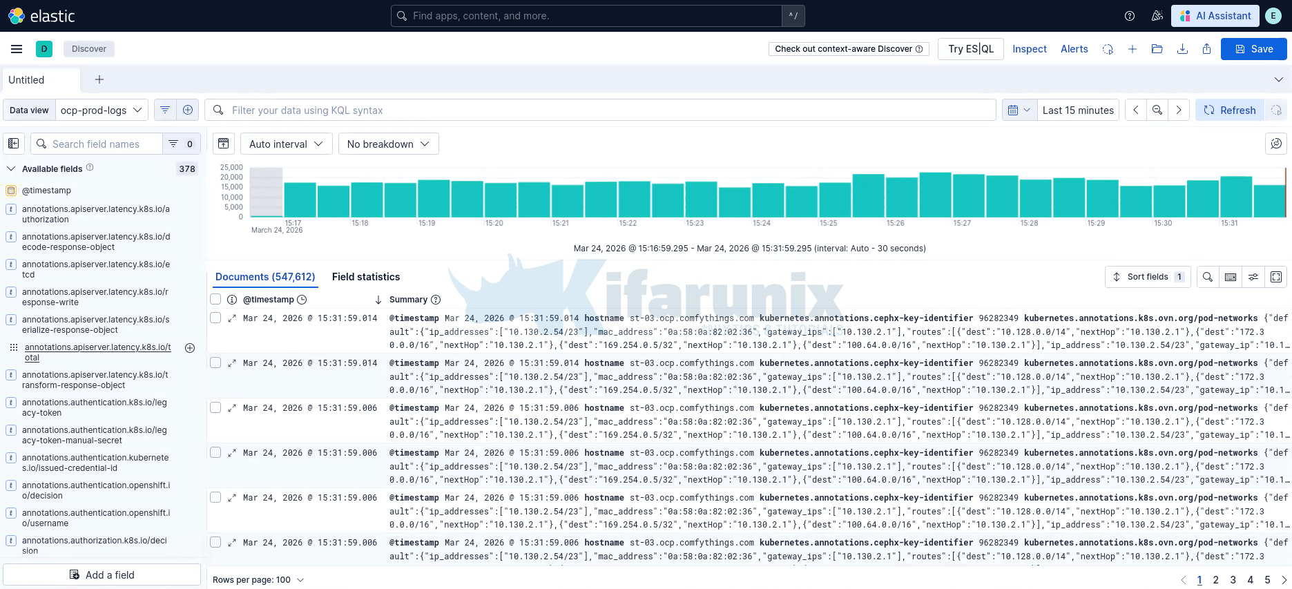 sample ocp logs on elk stack kibana