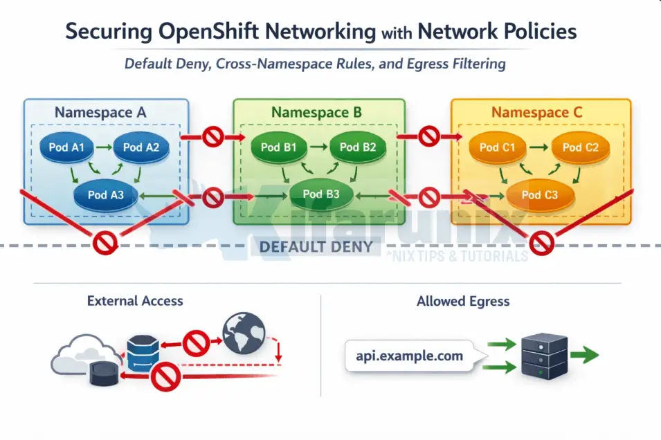 Securing OpenShift Networking with Network Policies: Default Deny, Cross-Namespace Rules, and Egress Filtering