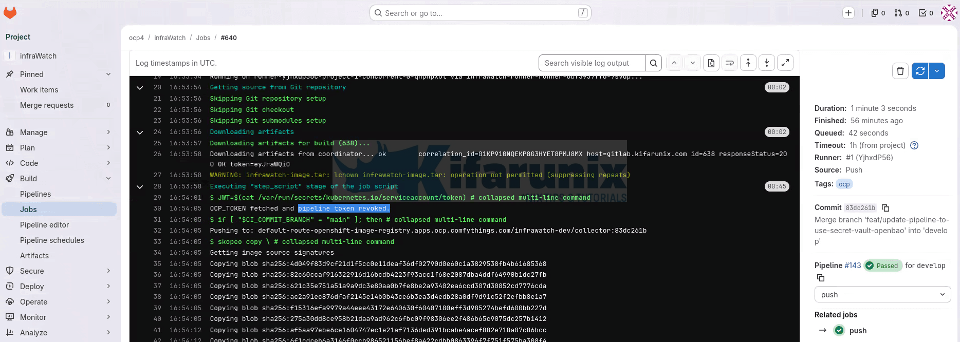 Eliminate Static Secrets from GitLab CI/CD with OpenBao on OpenShift 4 sample openbao logs gitlab build job logs
