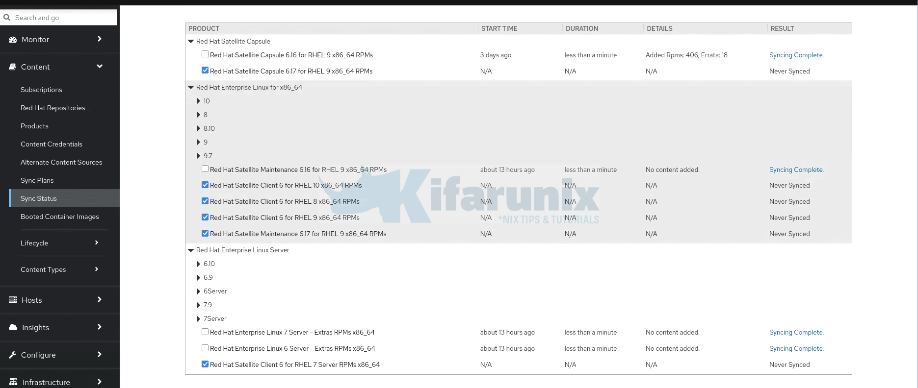 sync red hat satellite 6.17 repos