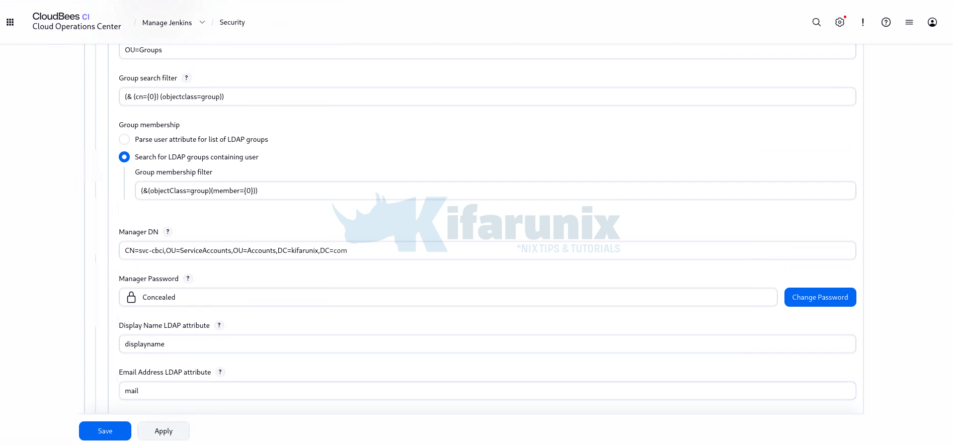 cbci LDAP security real settings cont